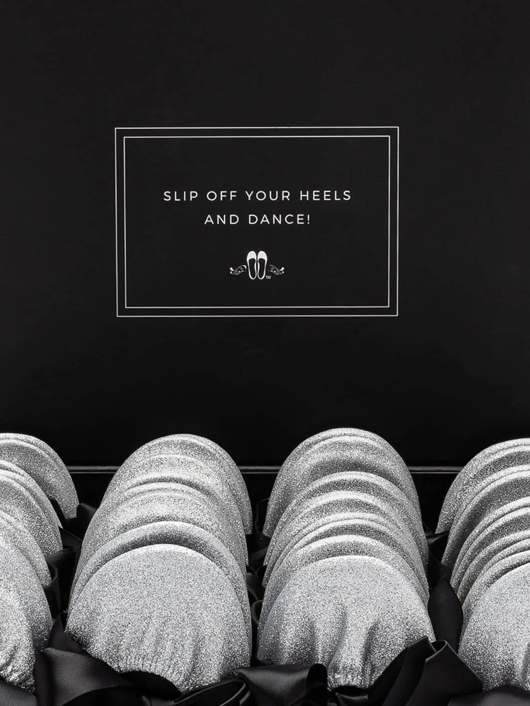 2025 June Pre-Order - 20 Pairs of Silver Glitter Rescue Flats (BLACK Display Box)