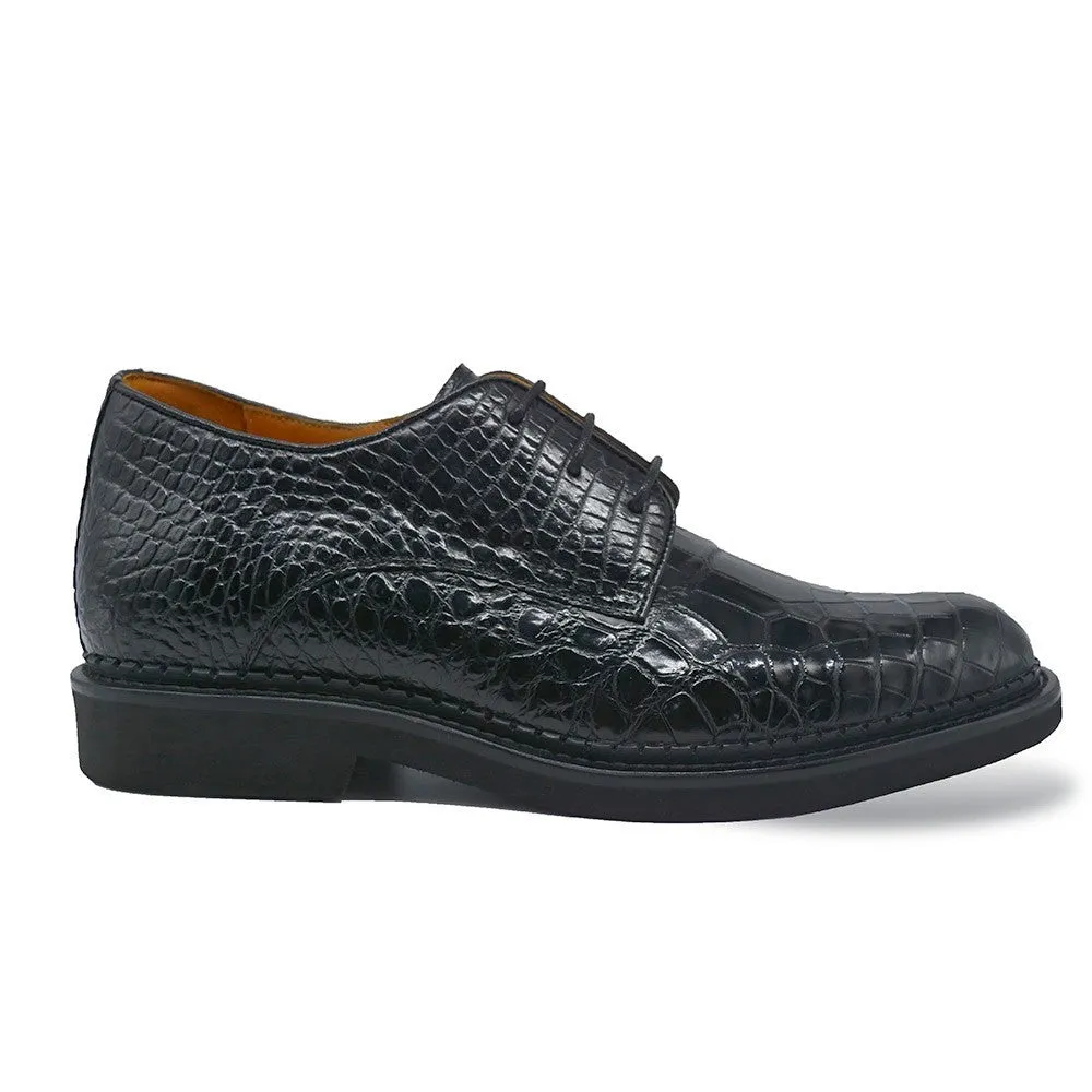 7 CM/2.76 Inches CMR CHAMARIPA Men's Black Alligator Elevator Shoes – Handcrafted Luxury Derby Shoe