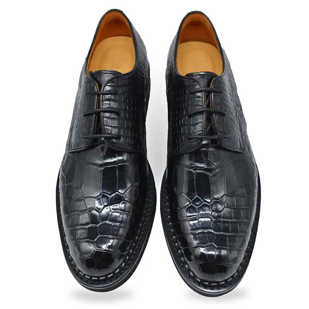 7 CM/2.76 Inches CMR CHAMARIPA Men's Black Alligator Elevator Shoes – Handcrafted Luxury Derby Shoe