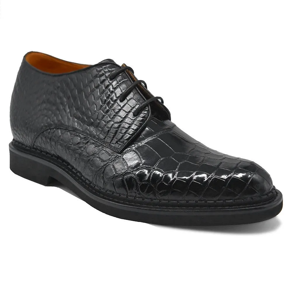 7 CM/2.76 Inches CMR CHAMARIPA Men's Black Alligator Elevator Shoes – Handcrafted Luxury Derby Shoe