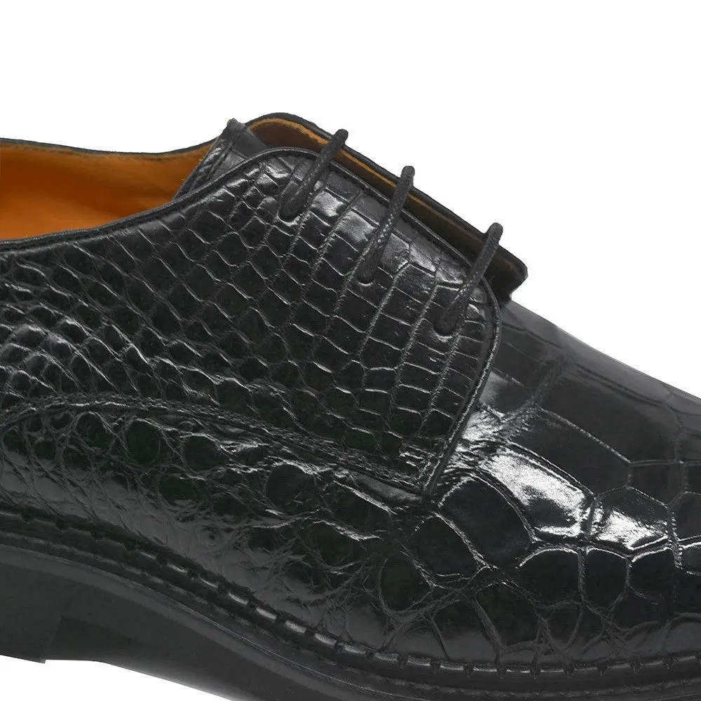 7 CM/2.76 Inches CMR CHAMARIPA Men's Black Alligator Elevator Shoes – Handcrafted Luxury Derby Shoe
