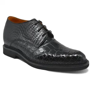 7 CM/2.76 Inches CMR CHAMARIPA Men's Black Alligator Elevator Shoes – Handcrafted Luxury Derby Shoe