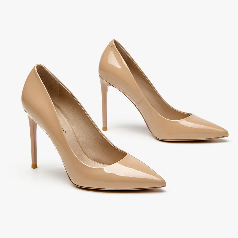 BeauToday Women Patent Leather Pointed Toe Stiletto Shallow Slip-on Classic Heels