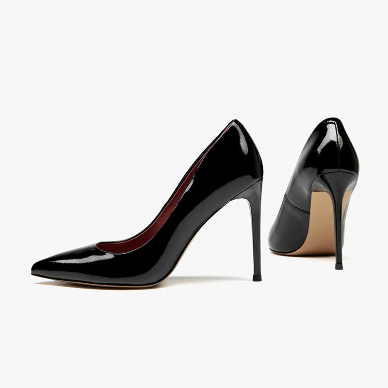 BeauToday Women Patent Leather Pointed Toe Stiletto Shallow Slip-on Classic Heels