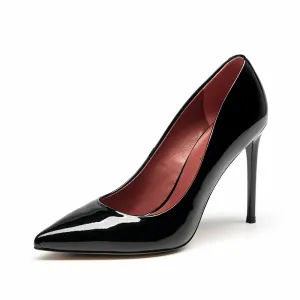 BeauToday Women Patent Leather Pointed Toe Stiletto Shallow Slip-on Classic Heels