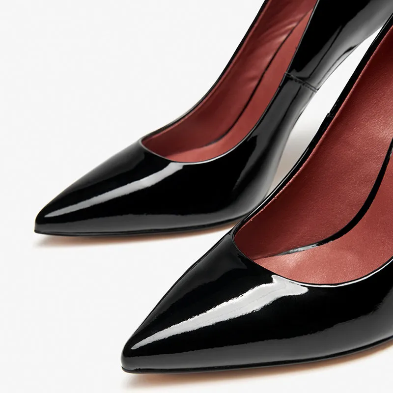 BeauToday Women Patent Leather Pointed Toe Stiletto Shallow Slip-on Classic Heels