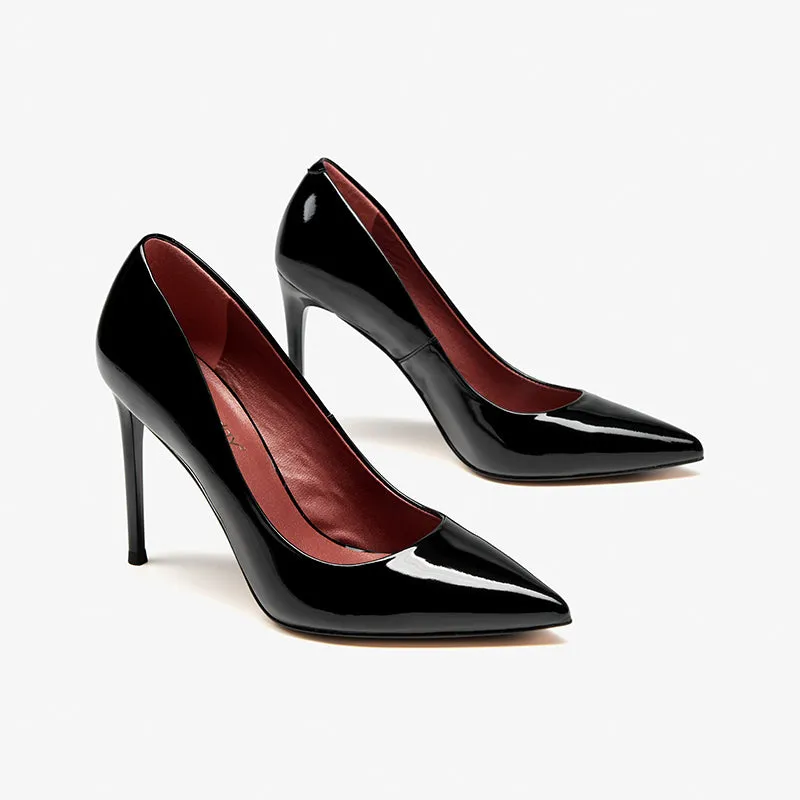 BeauToday Women Patent Leather Pointed Toe Stiletto Shallow Slip-on Classic Heels