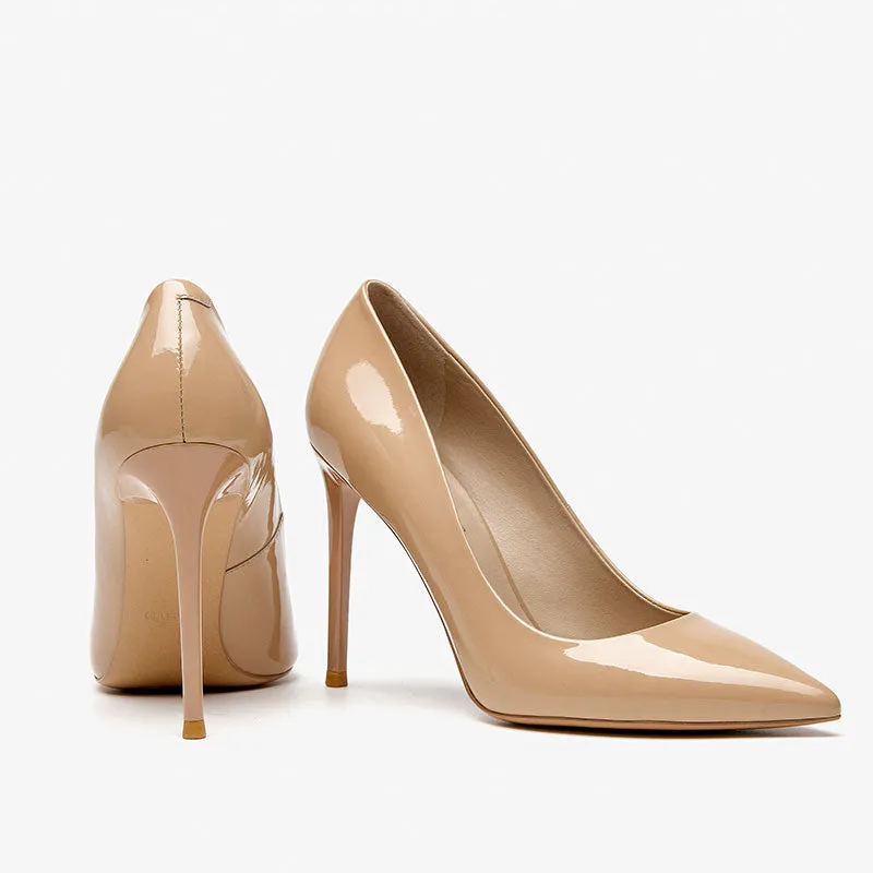 BeauToday Women Patent Leather Pointed Toe Stiletto Shallow Slip-on Classic Heels