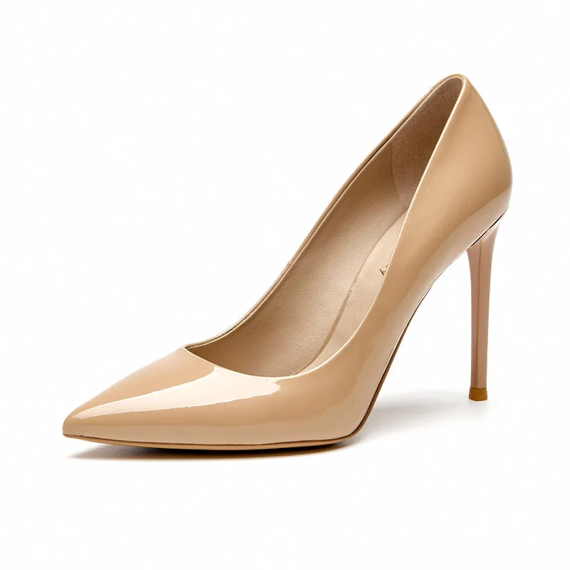 BeauToday Women Patent Leather Pointed Toe Stiletto Shallow Slip-on Classic Heels