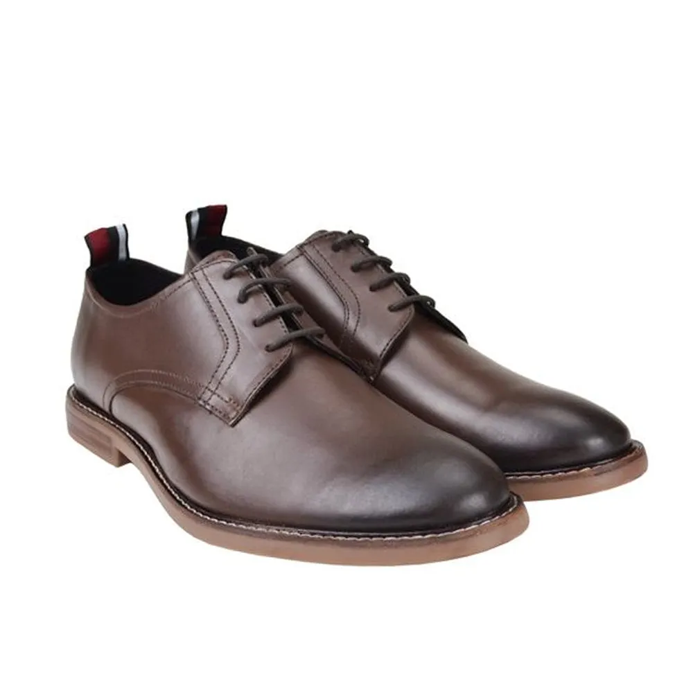 Ben Sherman- BRENT PLAIN-TOE LEATHER DERBY SHOE - DARK BROWN