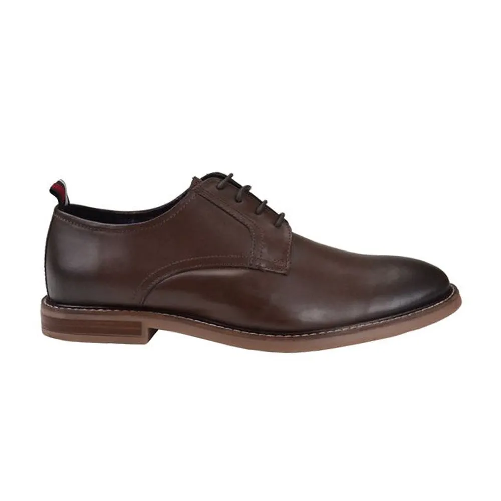 Ben Sherman- BRENT PLAIN-TOE LEATHER DERBY SHOE - DARK BROWN