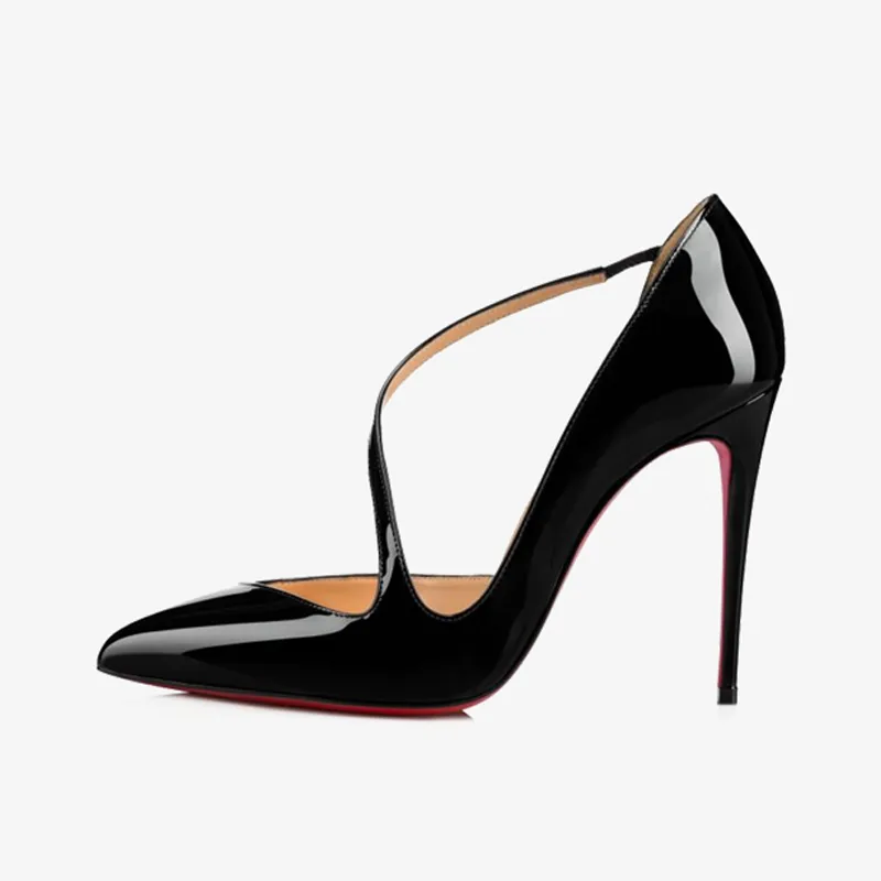 Black Patent Leather Pumps with Asymmetric Toe