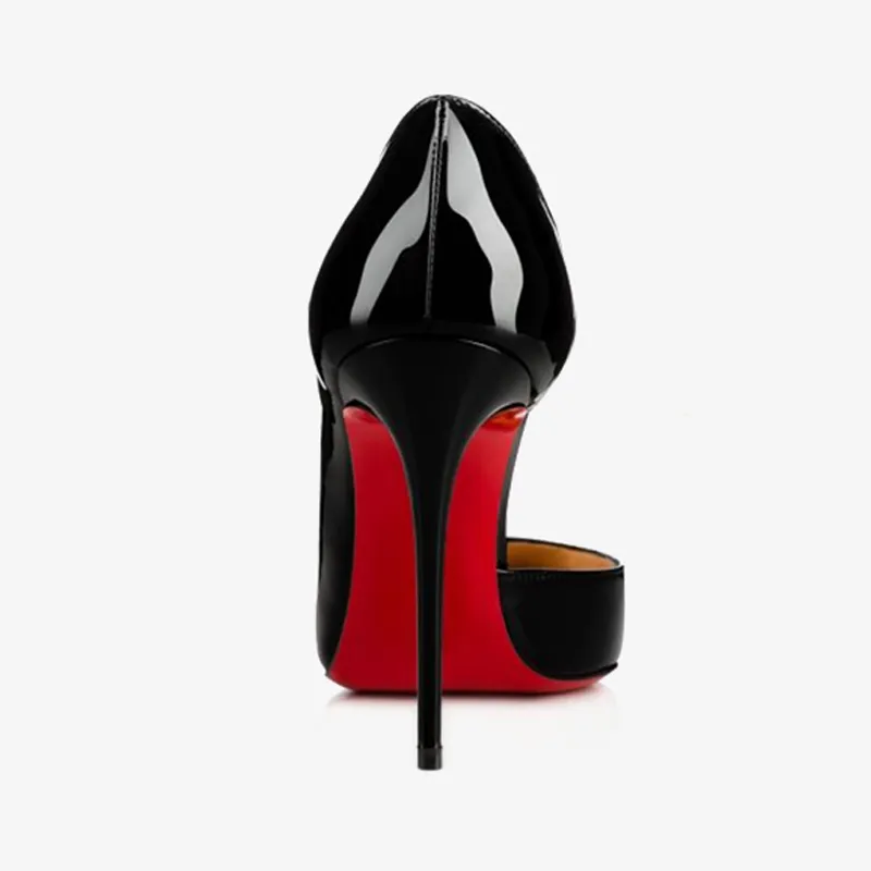 Black Patent Leather Pumps with Asymmetric Toe
