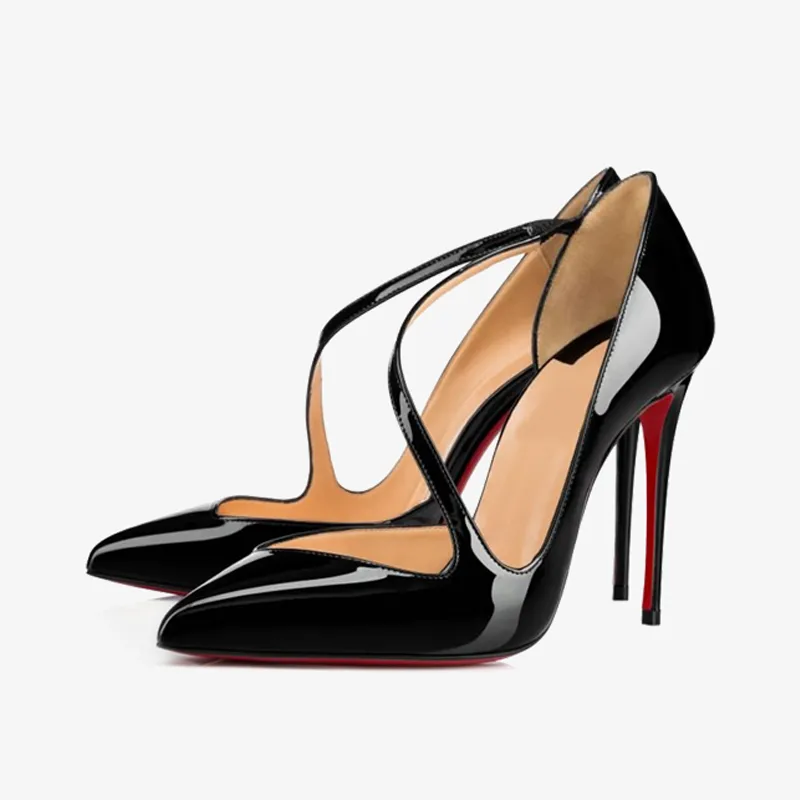 Black Patent Leather Pumps with Asymmetric Toe