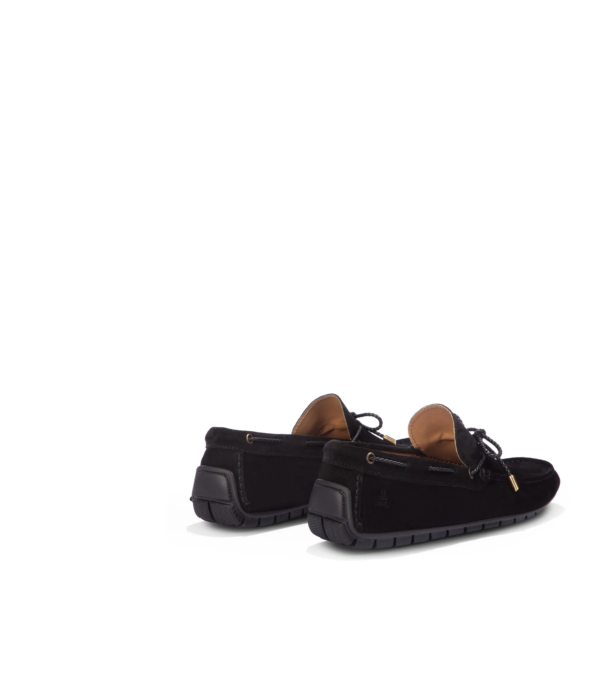 Black suede boat loafers