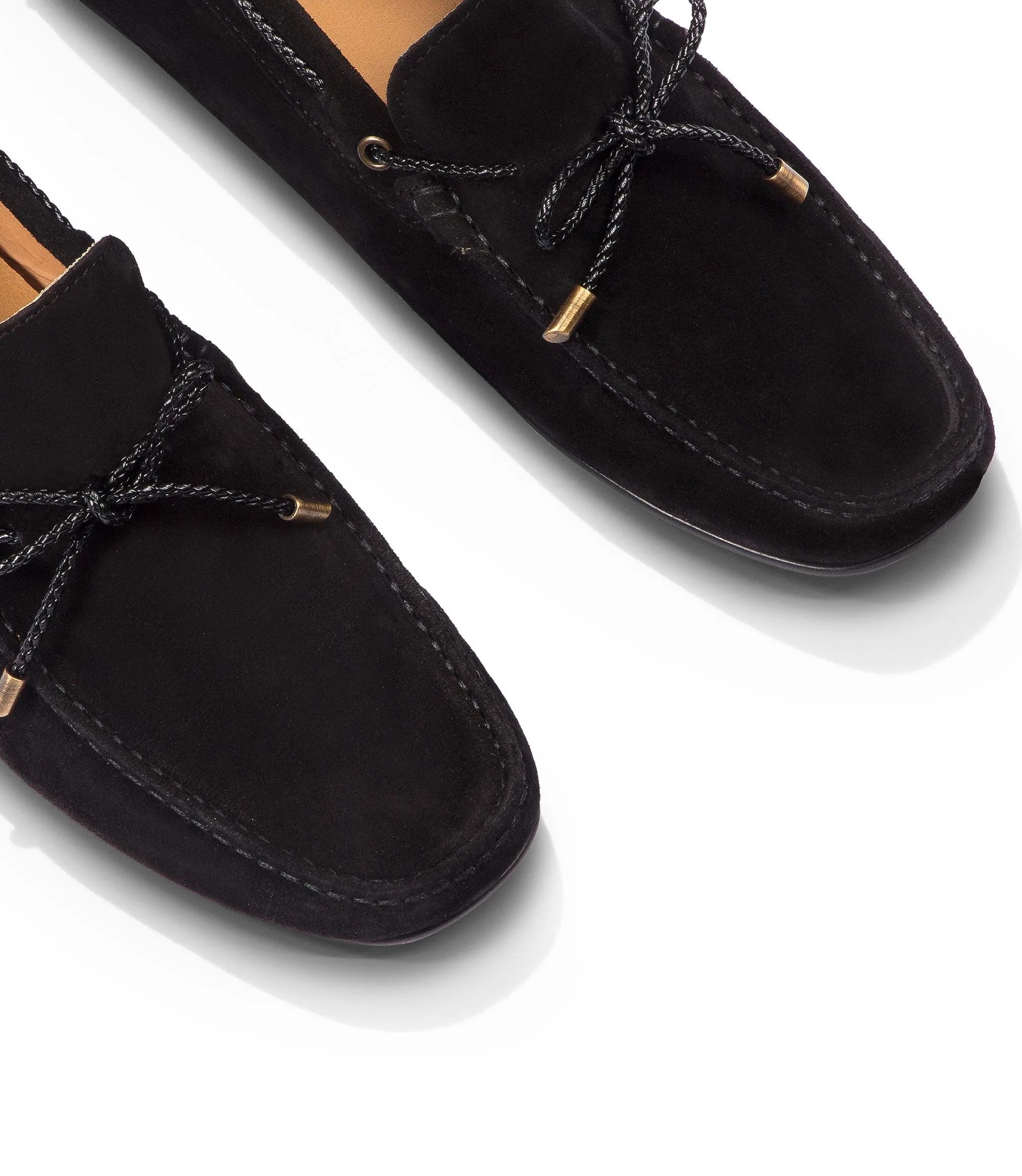 Black suede boat loafers