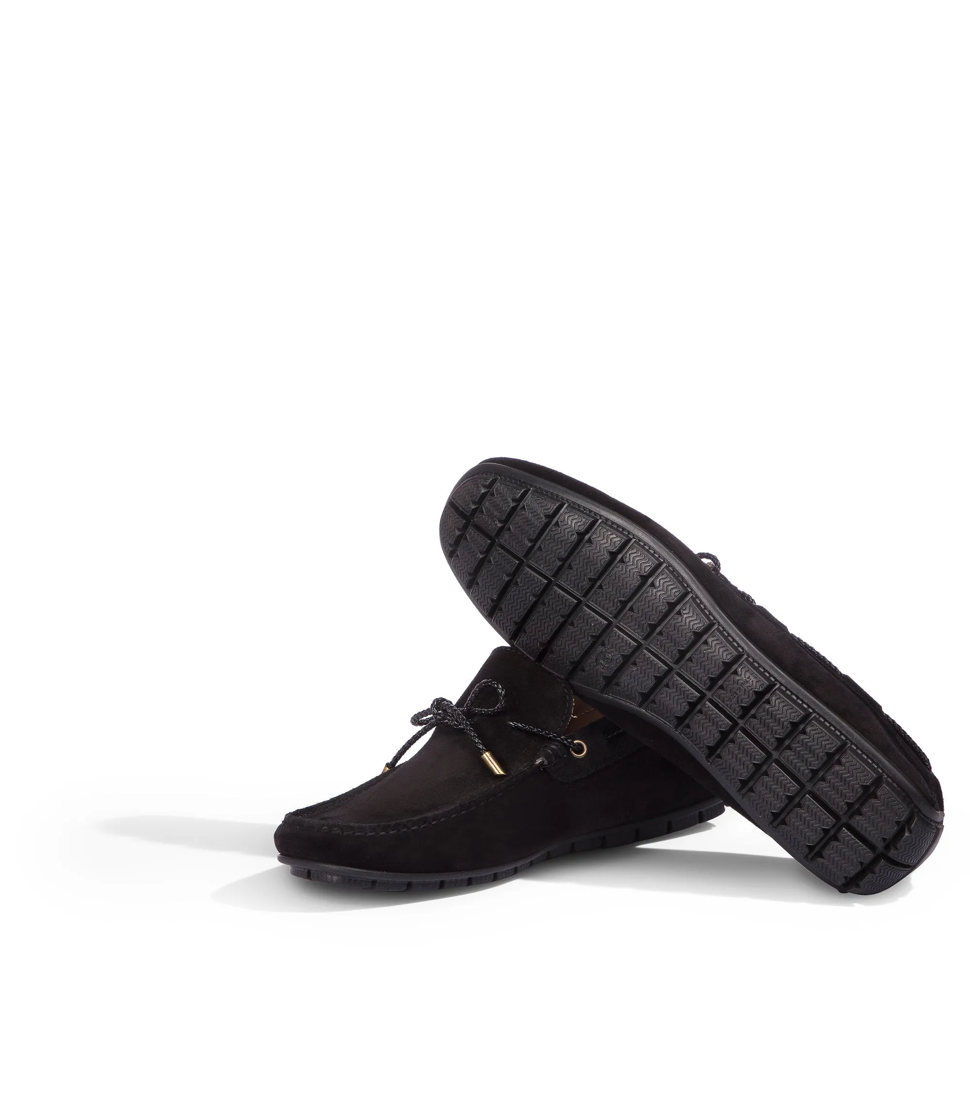 Black suede boat loafers