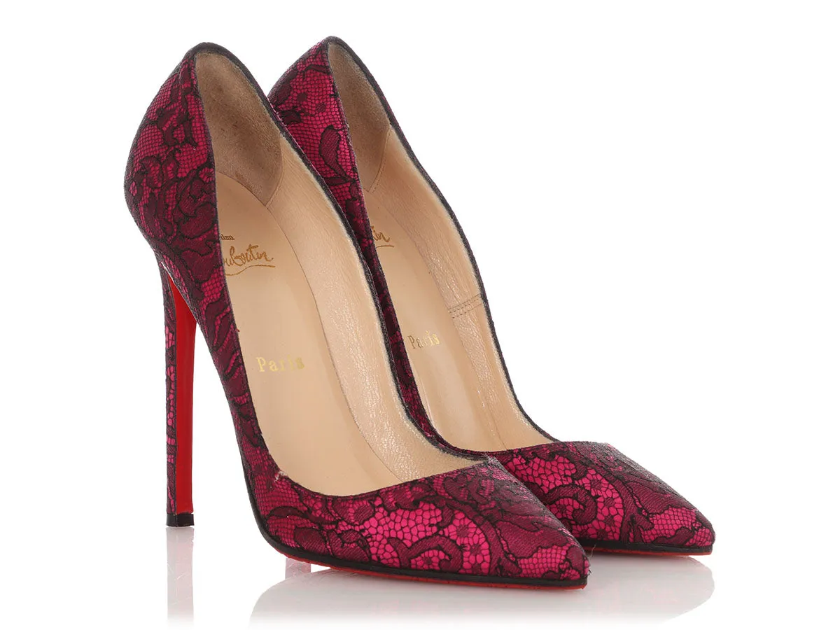 Christian Louboutin Pink and Black Lace Pumps