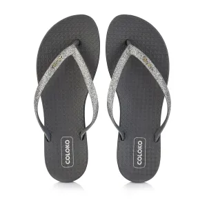 Coloko Orchid Pewter Grey Glitter Curve Slim Sole Sparkly Glamorous Flip Flops