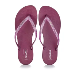 Coloko Orchid Purple Glitter Curve Slim Sole Sparkly Glamorous Flip Flops