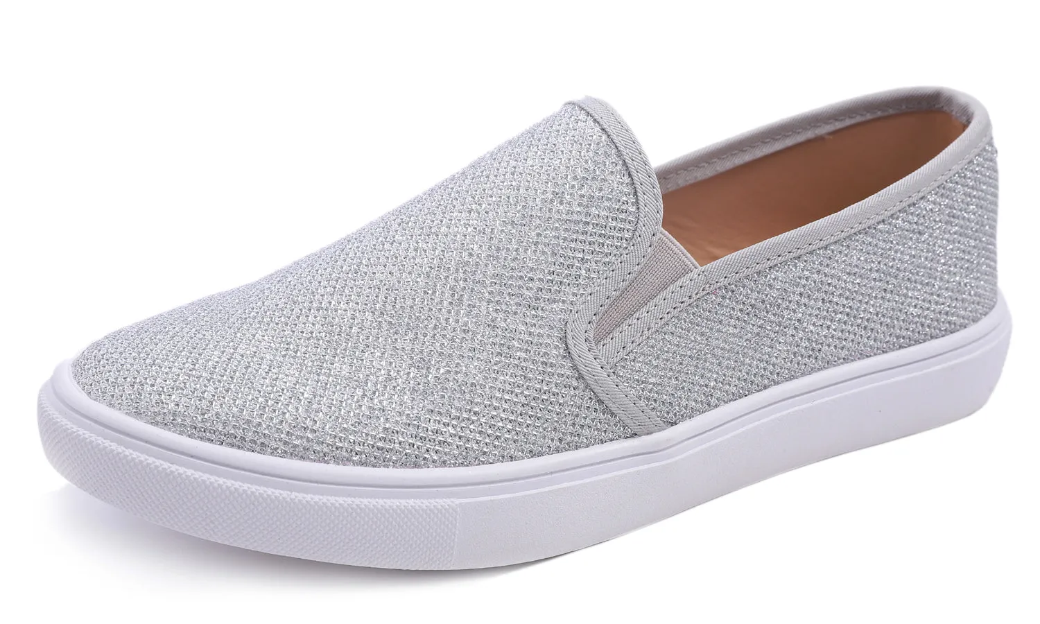 Feversole Women's Fashion Slip-On Sneaker Casual Flat Loafers Shiny Lurex