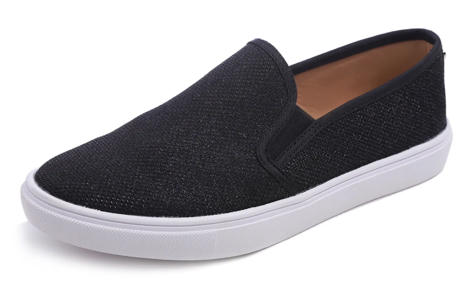 Feversole Women's Fashion Slip-On Sneaker Casual Flat Loafers Shiny Lurex