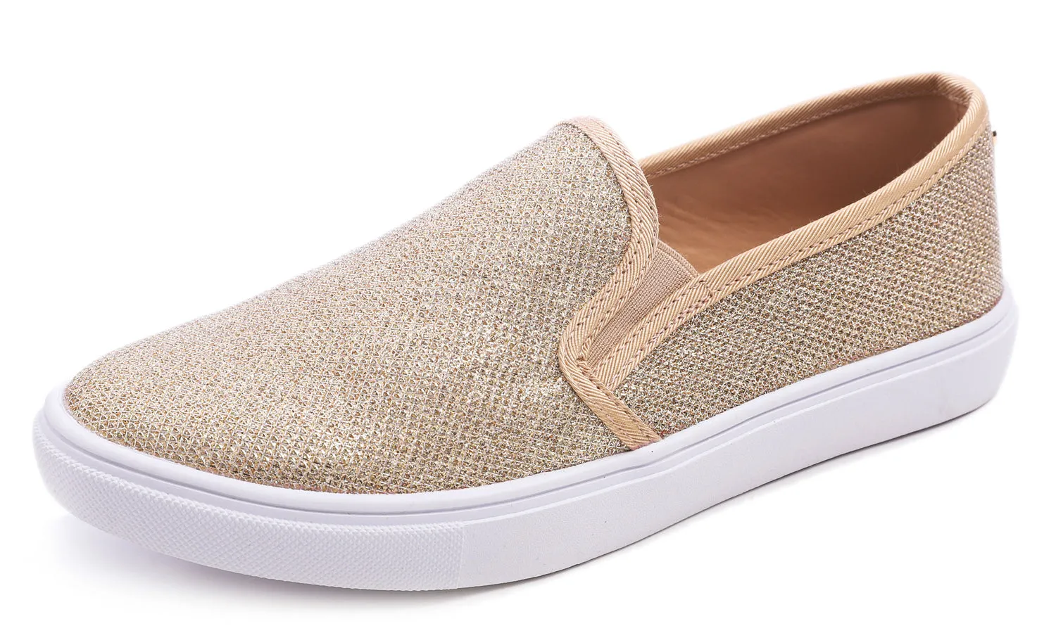 Feversole Women's Fashion Slip-On Sneaker Casual Flat Loafers Shiny Lurex