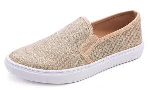Feversole Women's Fashion Slip-On Sneaker Casual Flat Loafers Shiny Lurex