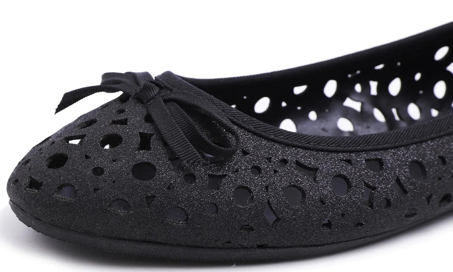 Feversole Women's Sparkle Memory Foam Cushioned Colorful Shiny Ballet Flats Black Glitter Cutout