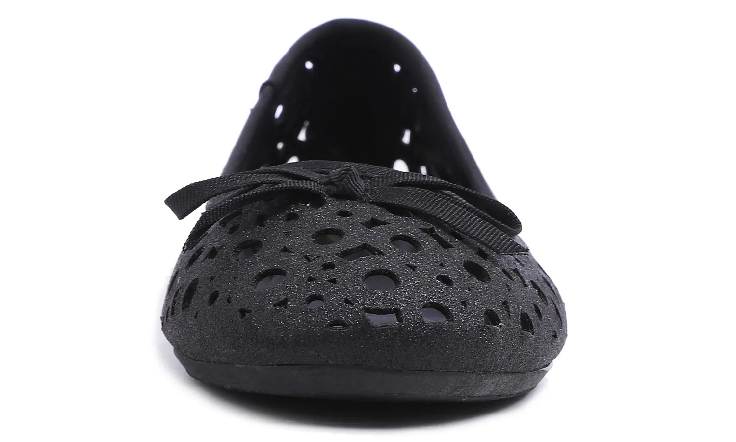 Feversole Women's Sparkle Memory Foam Cushioned Colorful Shiny Ballet Flats Black Glitter Cutout