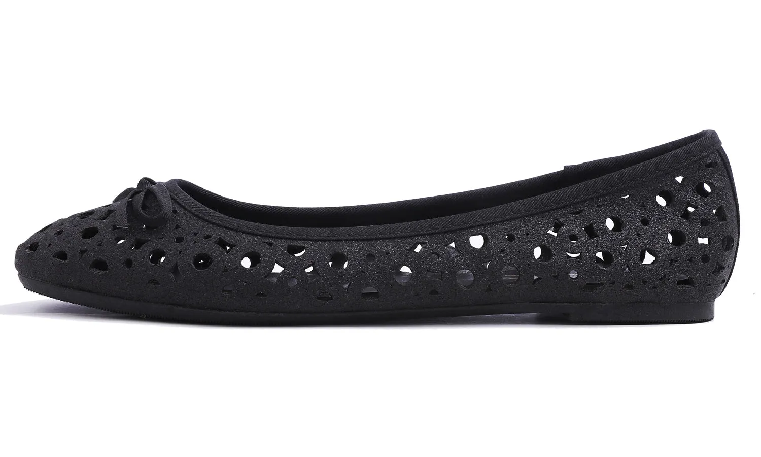 Feversole Women's Sparkle Memory Foam Cushioned Colorful Shiny Ballet Flats Black Glitter Cutout