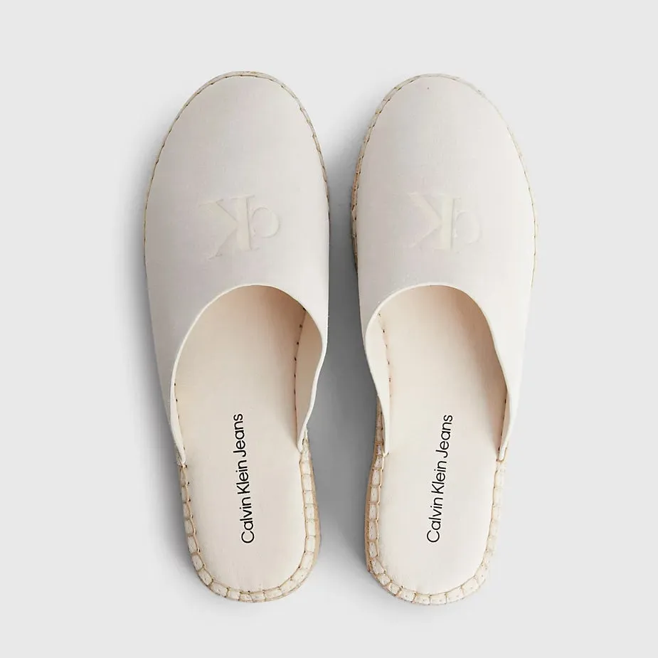 Flatform Suede Mule Espadrilles - White