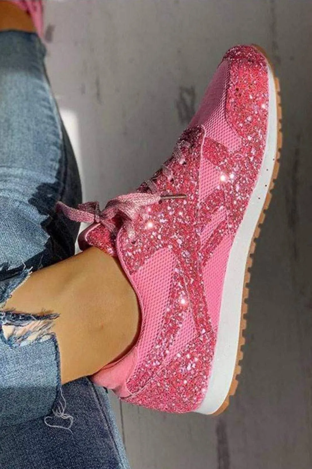 Glitter Lace Up Pink Sparkle Sneakers