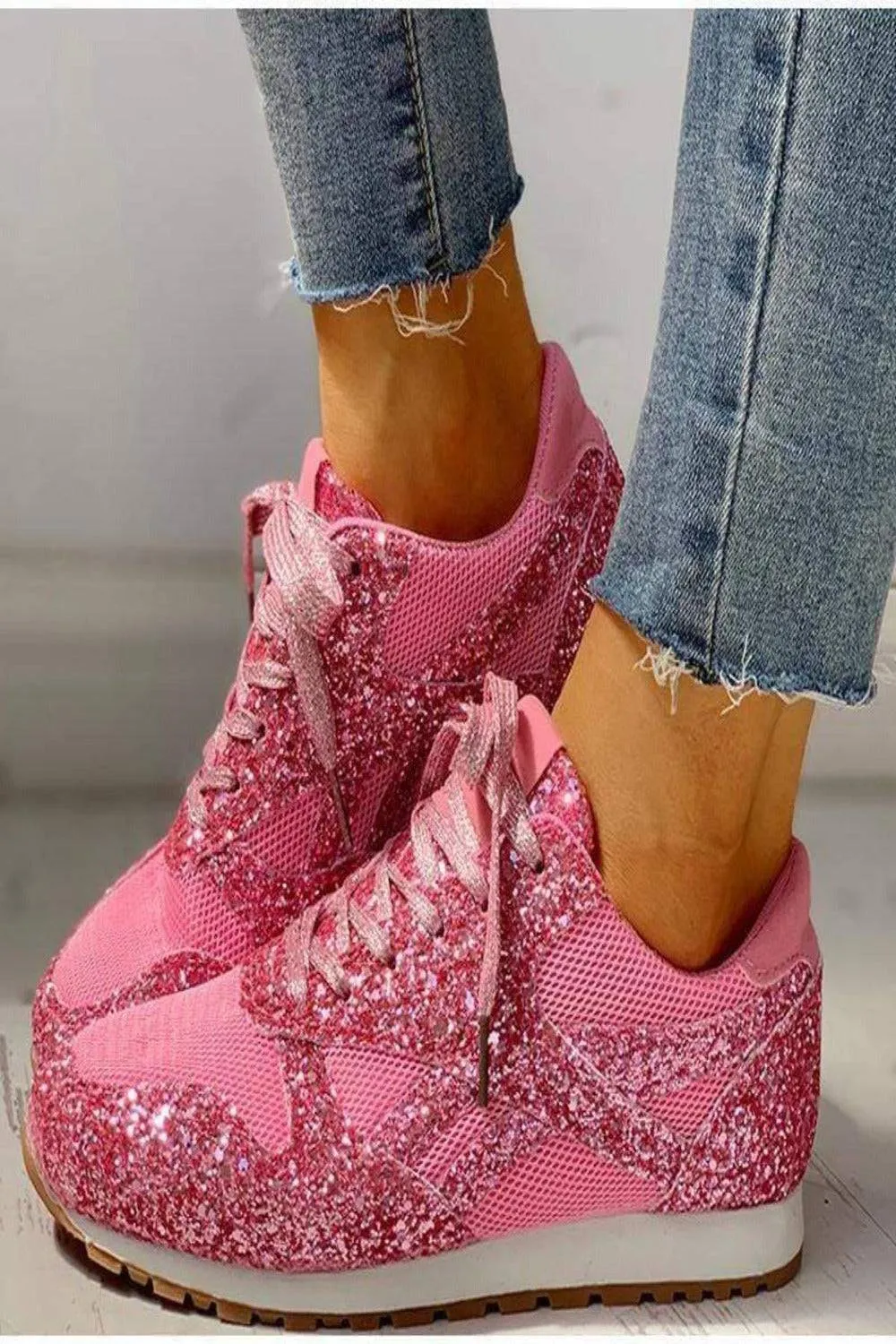Glitter Lace Up Pink Sparkle Sneakers