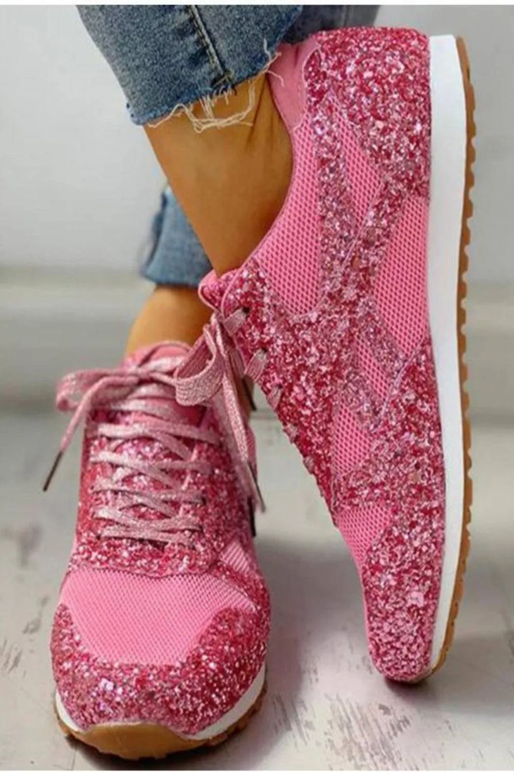 Glitter Lace Up Pink Sparkle Sneakers