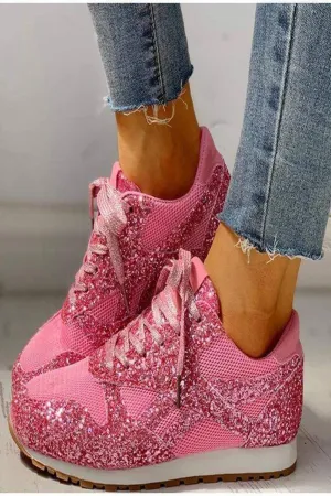Glitter Lace Up Pink Sparkle Sneakers