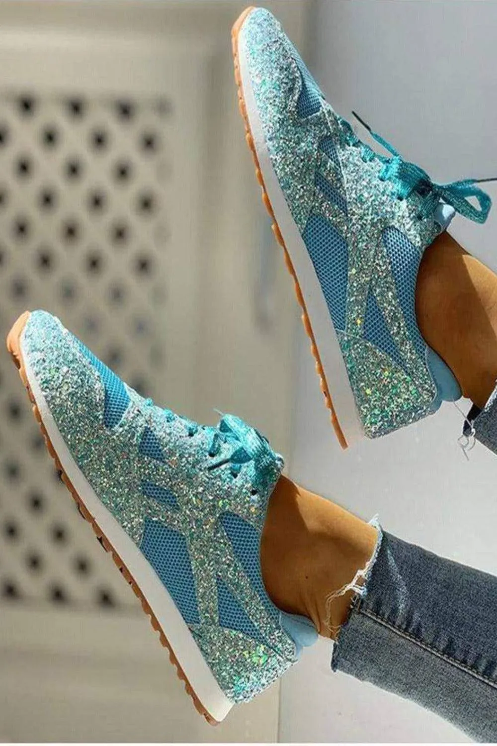 Glitter Me Up Flat Sparkly Lace Up Sneakers