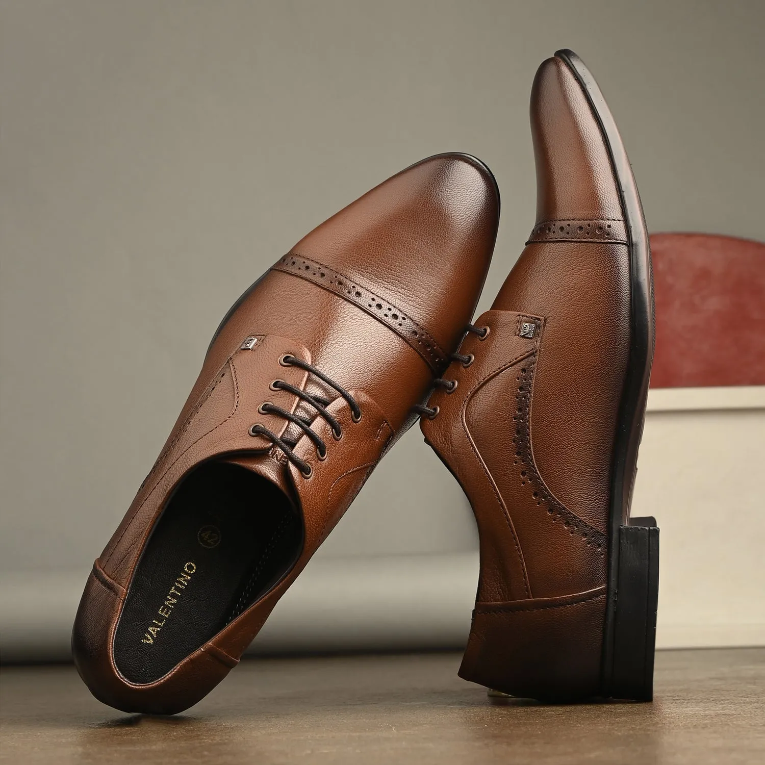 Men Premium Leather Lace-Up Formal Derby Shoes (Ramky-69-Mocca)