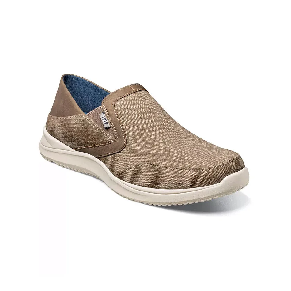 NUNN BUSH CONWAY EZ CANVAS MOC TOE SLIP ON STONE - MENS