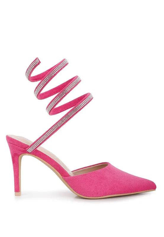 Rhinestone Cascade Pointed Toe High Heel Sandals