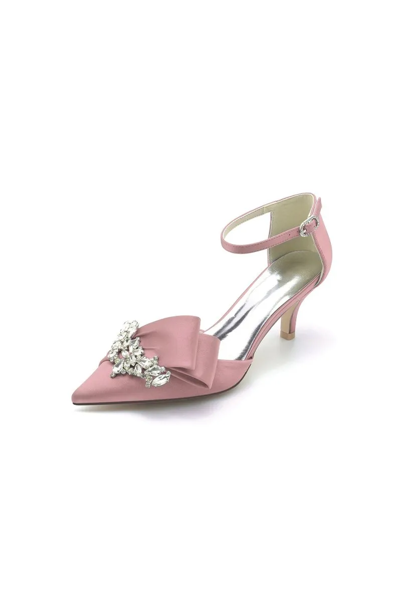 Rhinestone Pointed Toe Satin High Heels