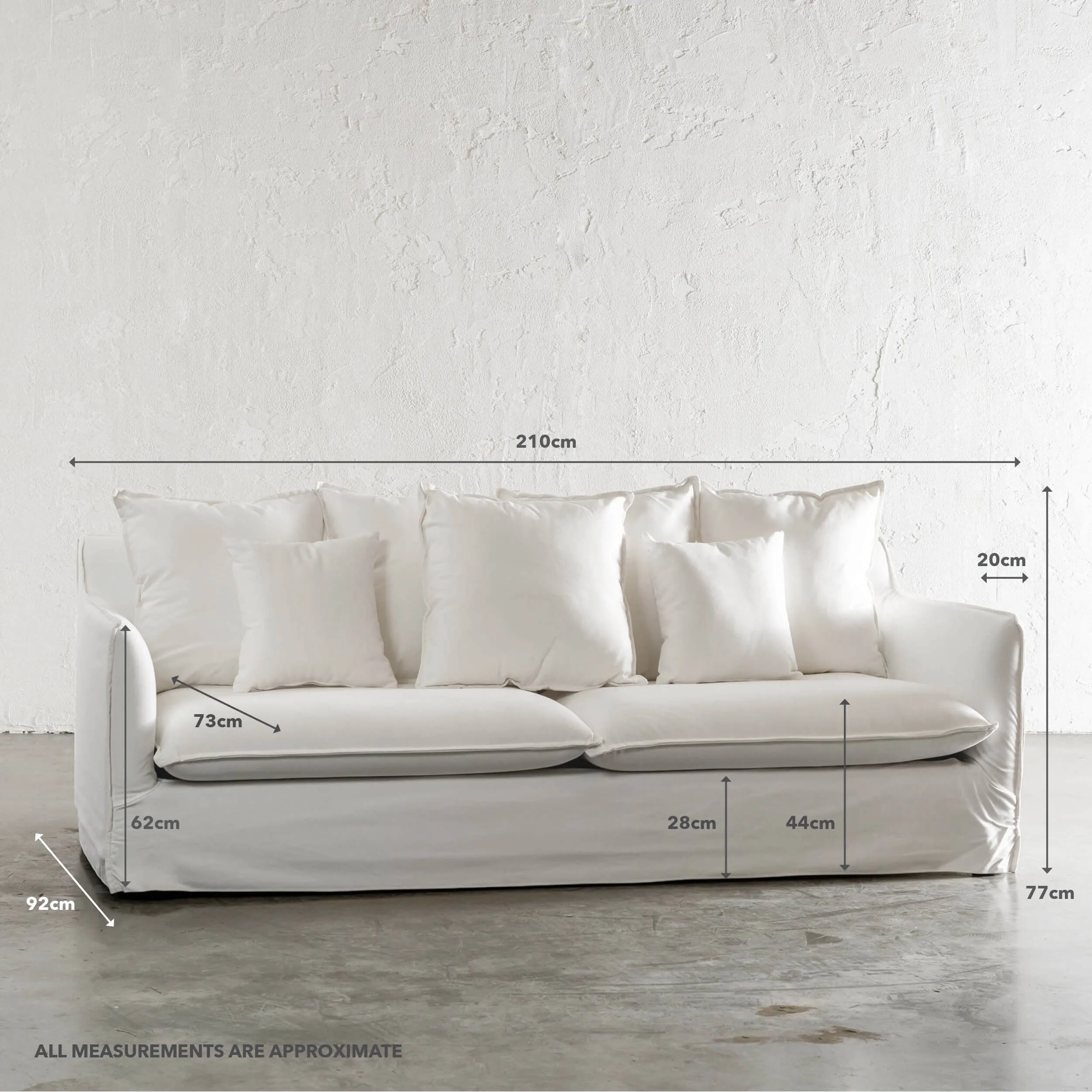 SEVILLA 3 SEATER SLIP COVER SOFA   |  POLAR WHITE