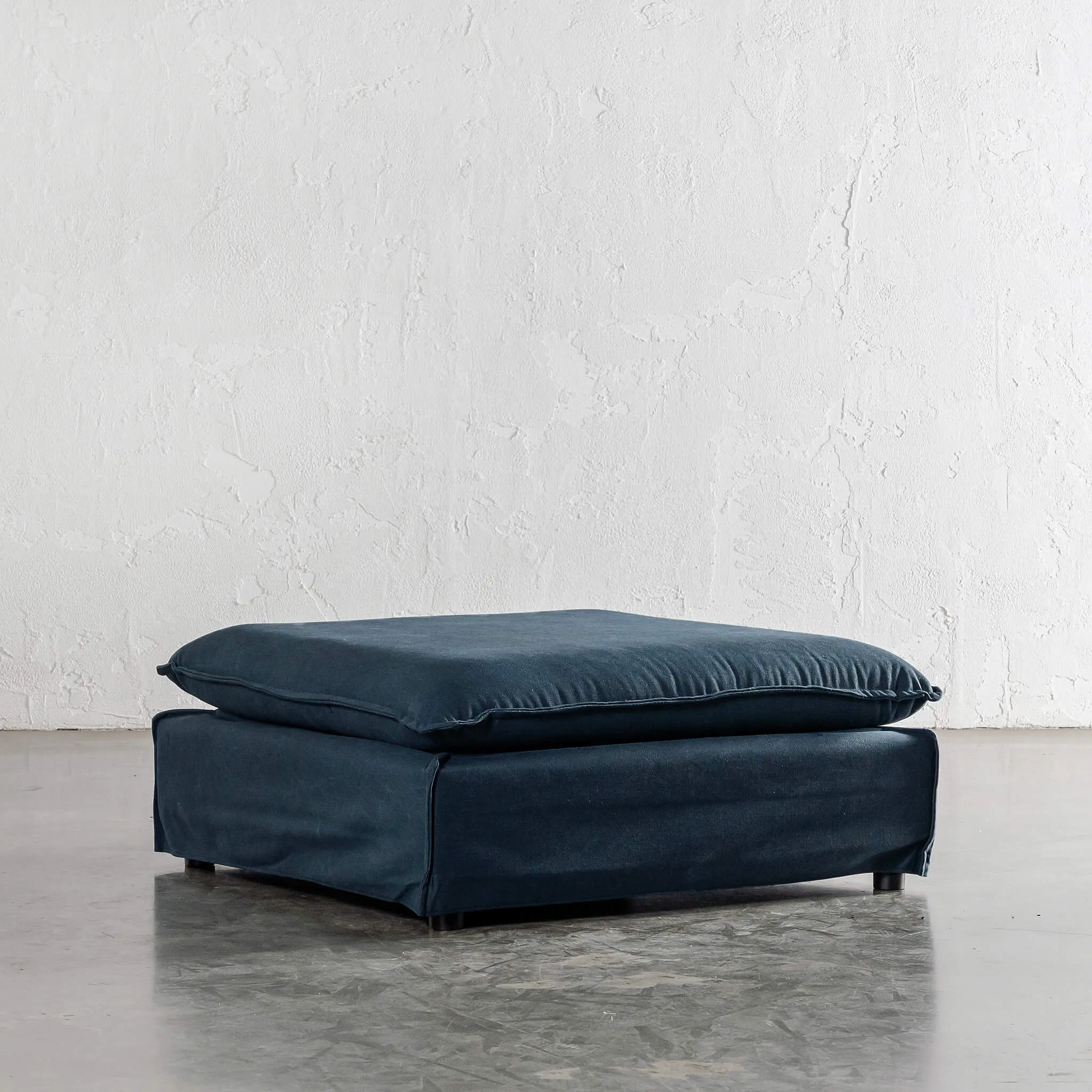 SEVILLA SLIP COVER SQUARE OTTOMAN   |  MIDNIGHT DENIM