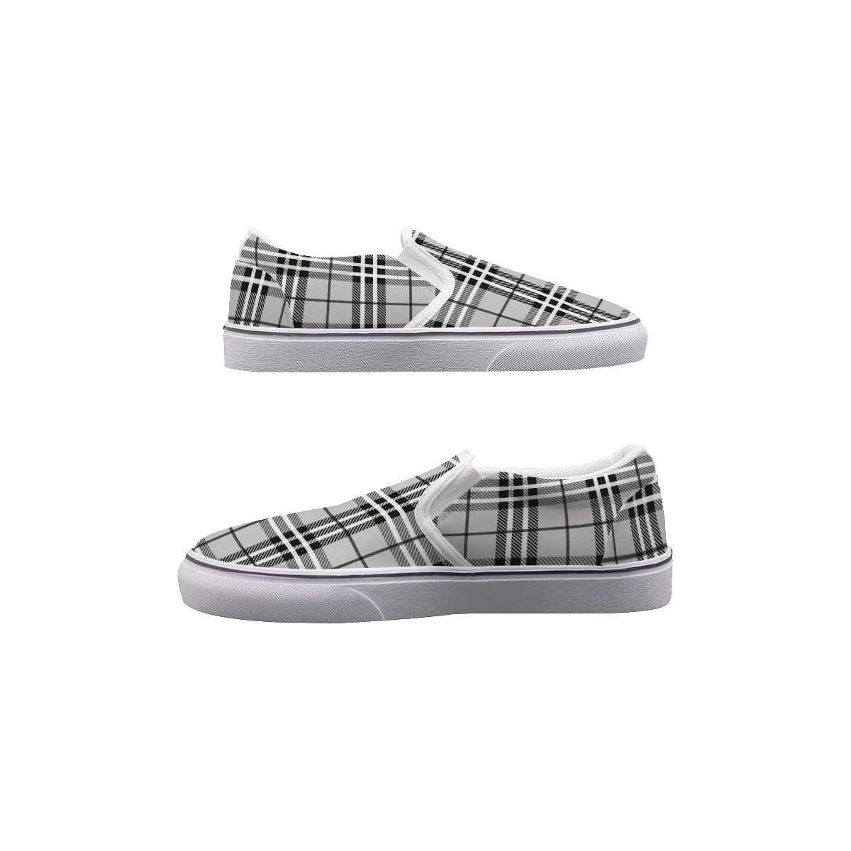 So#5 Men's Slip On Sneakers, gray plaid print