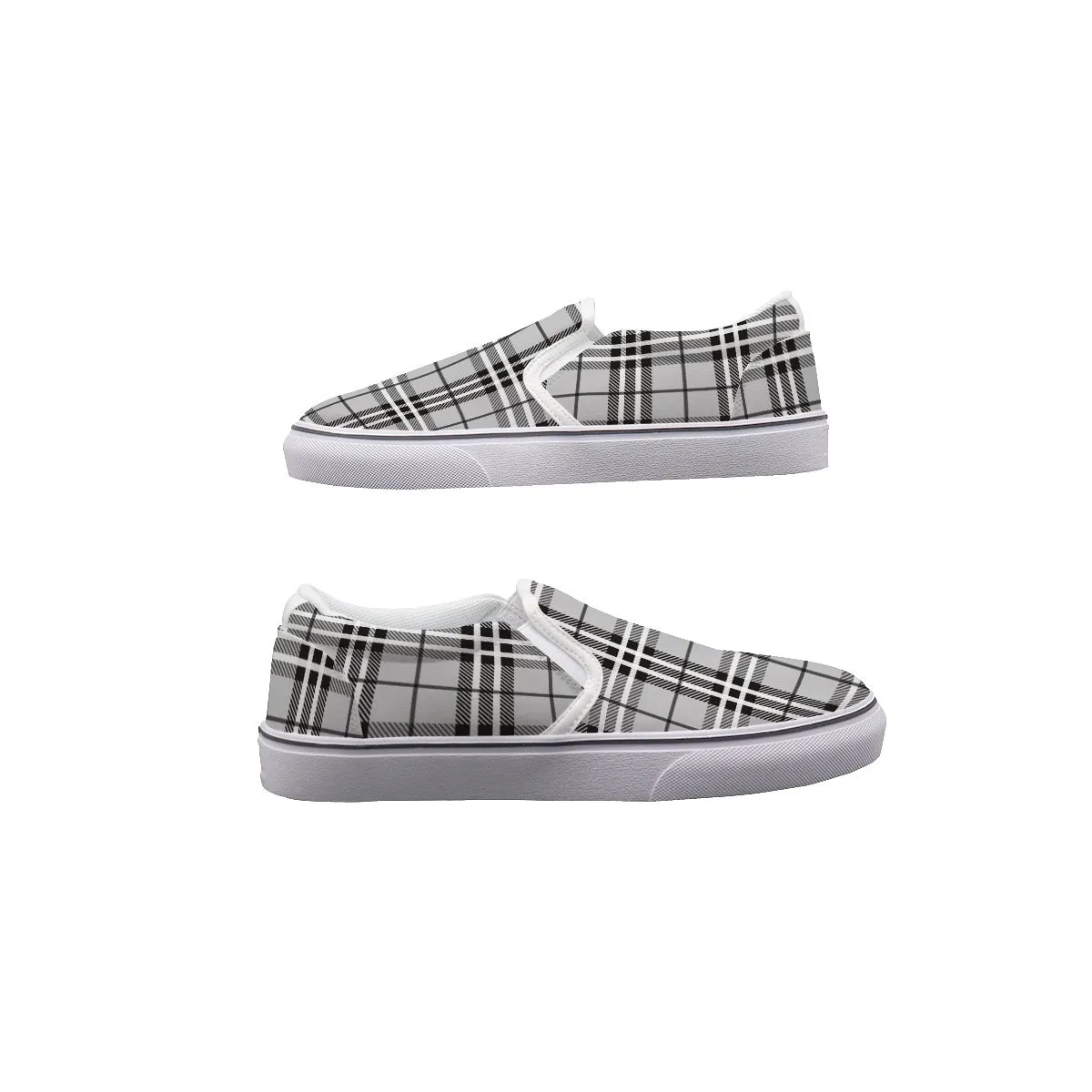 So#5 Men's Slip On Sneakers, gray plaid print