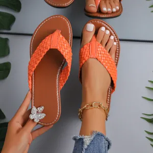 Wholesale Round Toe Flat Bottom Buckle Outer Wear Simple Thong Sandals Slippers